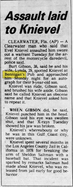 Bennigan’s - Sep 1980 Evel Knievel Incident Bennigans In Florida